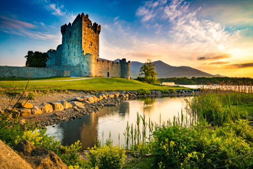 Ancient Old Castle in Ireland during golden hour